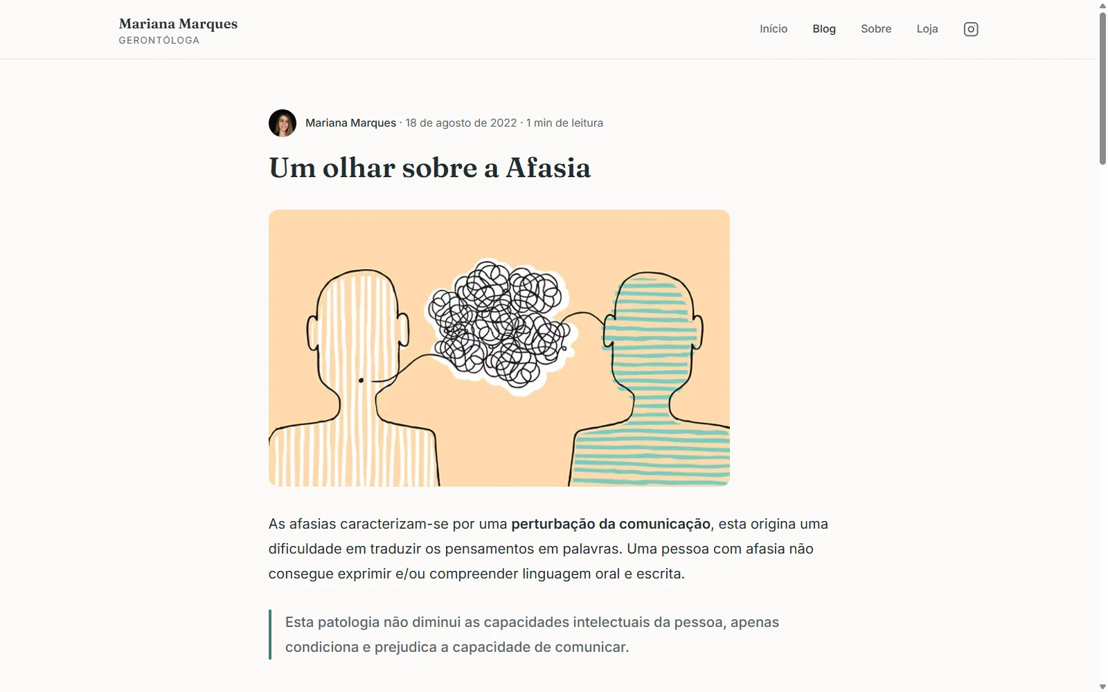 A blog article on the rebuilt Arte de Saber Envelhecer site