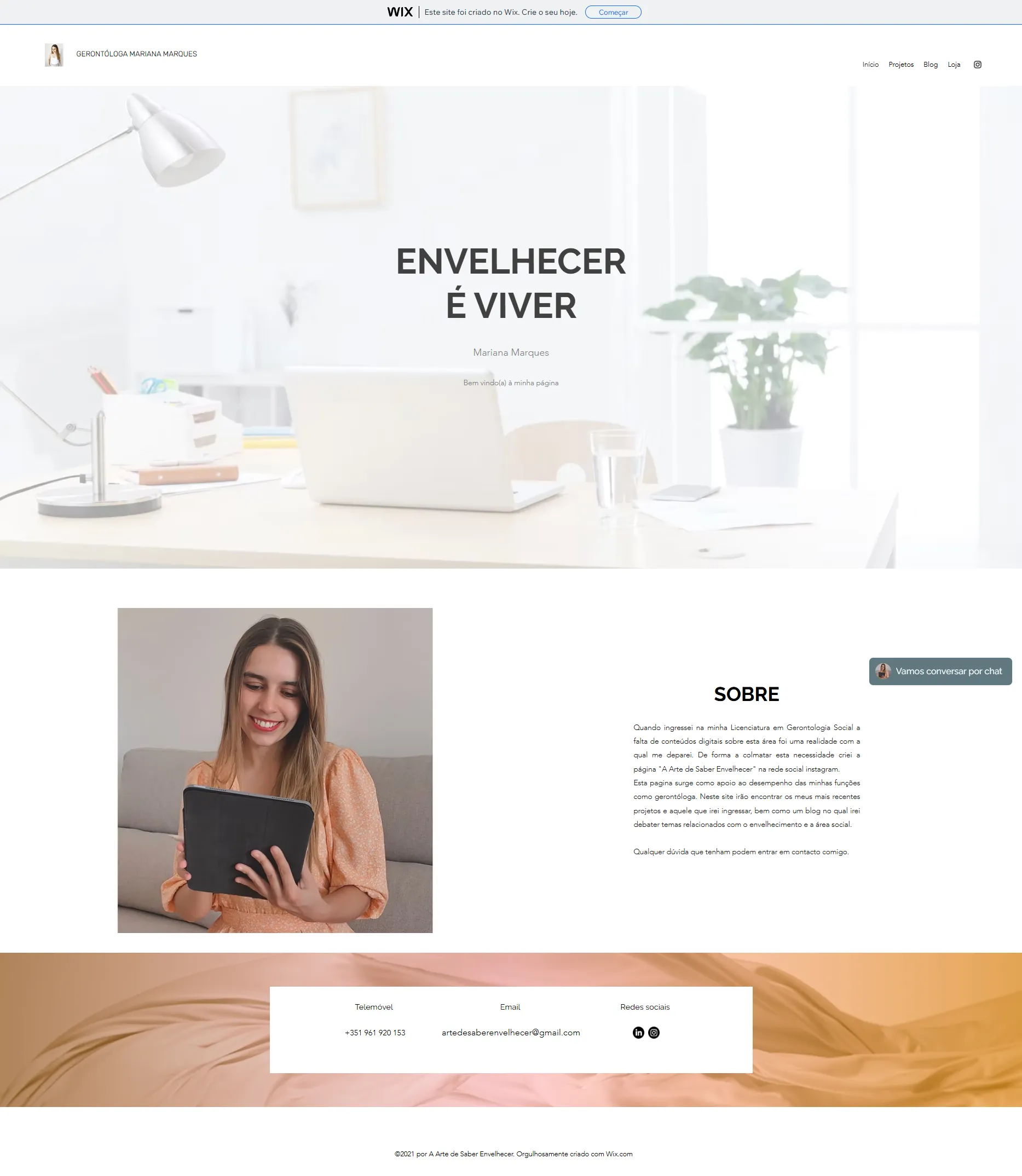 The previous Arte de Saber Envelhecer website, built on Wix